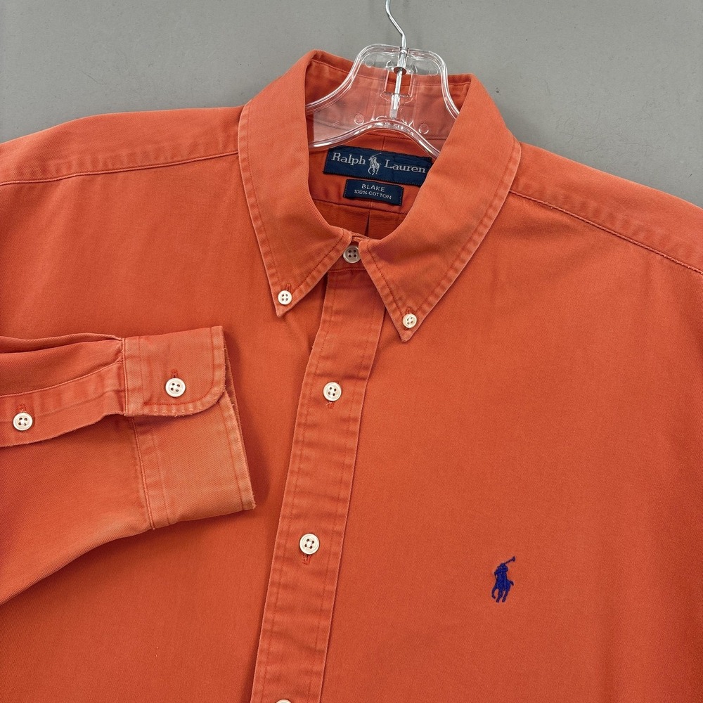 Ralph‎ Lauren Shirt Mens Large Orange Blake Twill Button Down Long Sleeve VTG